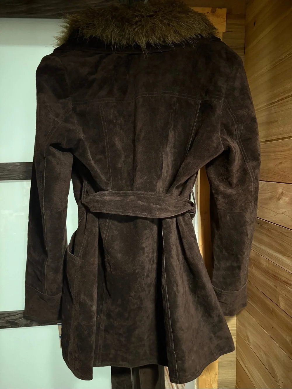 INC International Concepts Dark Brown Trench Coat with Faux-Fur Collar - Picture 6 of 6